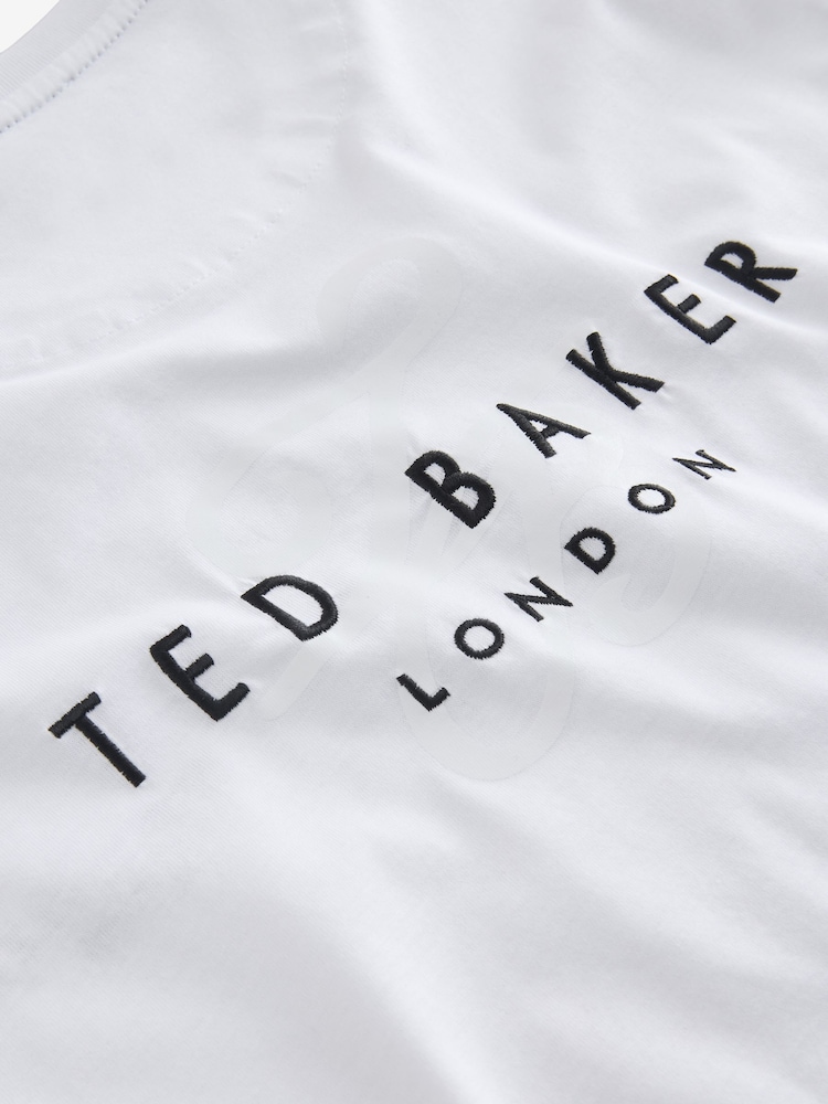 Ted Baker White Tebars-SS Branded Script 100% Cotton T-Shirt - Image 7 of 9