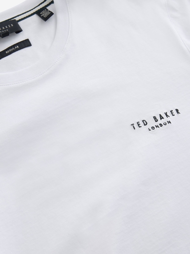Ted Baker White Tebars-SS Branded Script 100% Cotton T-Shirt - Image 9 of 9