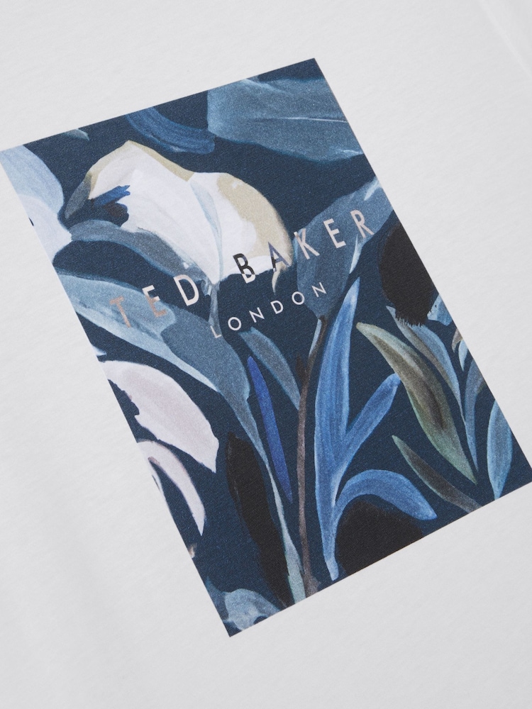 Ted Baker White Justino Short Sleeve Box Print Graphic 100% Cotton T-Shirt - Image 6 of 7