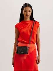 Ted Baker Black Stina-Double Zip Croc Effect Mini Camera Bag - Image 1 of 5