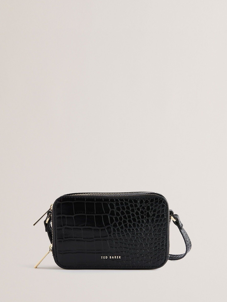 Ted Baker Black Stina-Double Zip Croc Effect Mini Camera Bag - Image 2 of 5