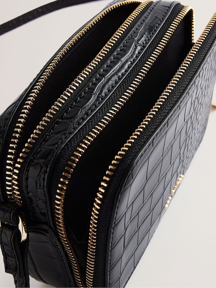 Ted Baker Black Stina-Double Zip Croc Effect Mini Camera Bag - Image 5 of 5