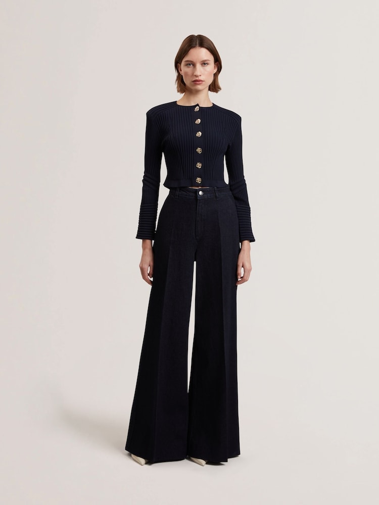 Ted Baker Blue Dayyzi-Long Sleeve Crop Knit Cardigan - Image 1 of 6
