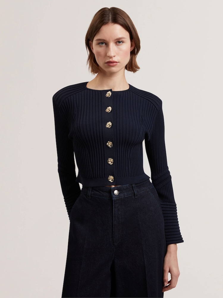 Ted Baker Blue Dayyzi-Long Sleeve Crop Knit Cardigan - Image 2 of 6