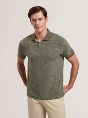 Ted Baker Green Edwine Short Sleeve Regular Leaf Print Polo Shirt - Image 1 of 6