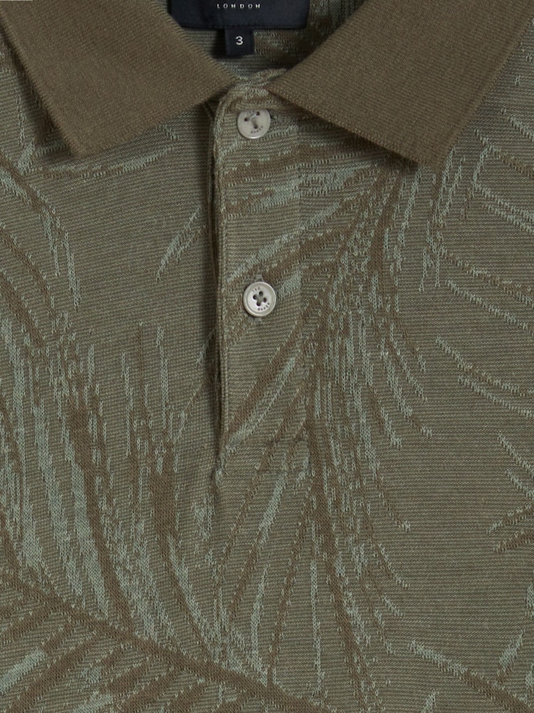 Ted Baker Green Edwine Short Sleeve Regular Leaf Print Polo Shirt - Image 6 of 6