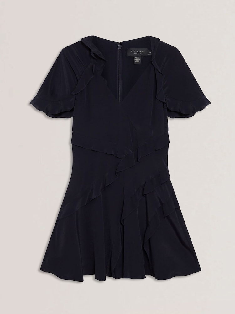 Ted Baker Blue Jojii-Frill Detail Mini Dress with Angel Sleeve - Image 4 of 5