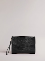 Ted Baker Black Crocey Croc Effect Envelope Pouch - Image 1 of 5