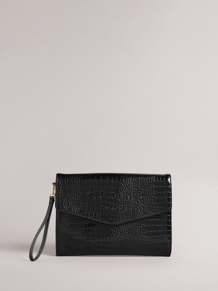 Ted Baker Black Crocey Croc Effect Envelope Pouch - Image 1 of 5