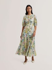 Ted Baker White Kandea Puff Sleeve Binding Detail Midi Dress - Image 2 of 6