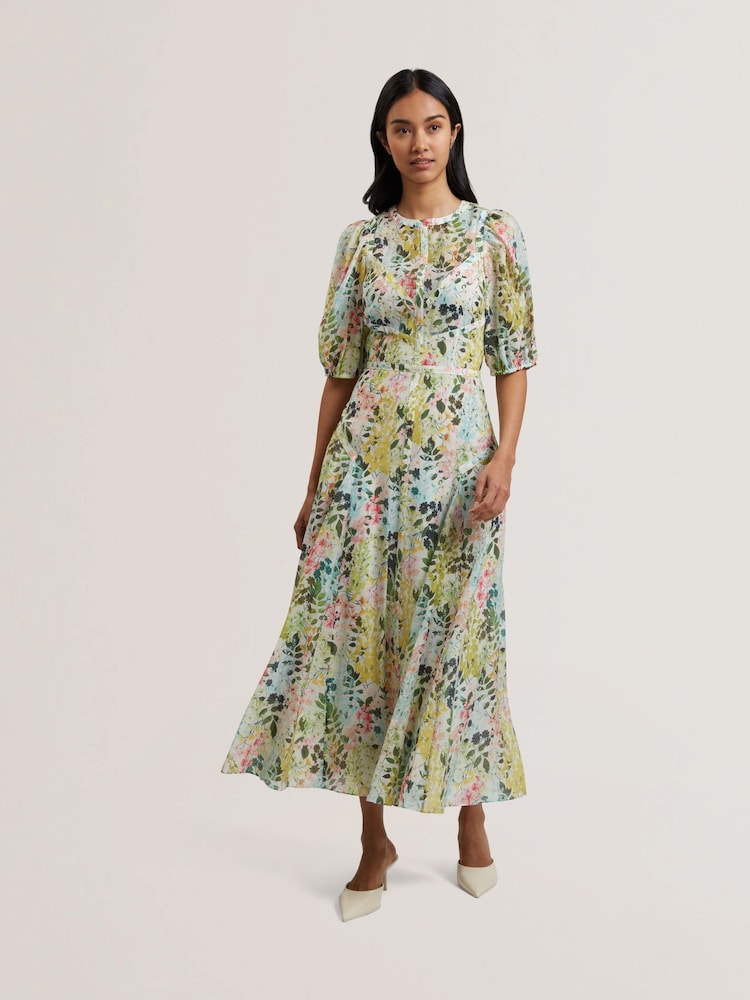 Ted Baker White Kandea Puff Sleeve Binding Detail Midi Dress - Image 2 of 6