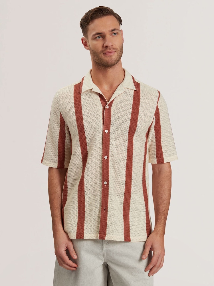 Ted Baker Cream Oversized Niks Stripe Crochet Shirt - Image 1 of 6