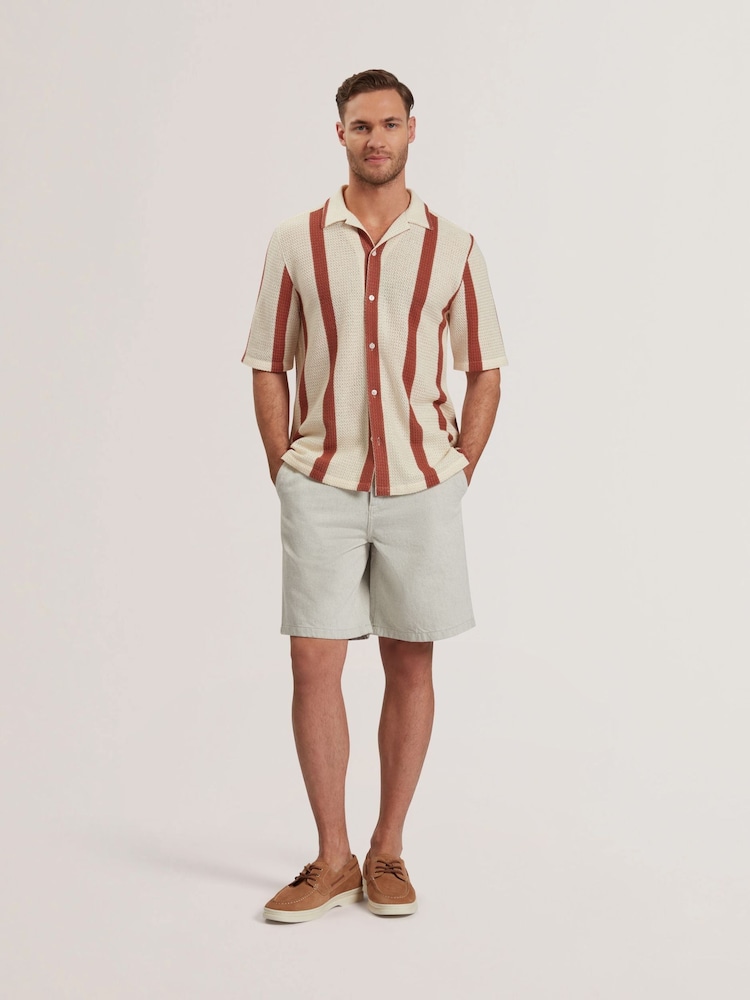 Ted Baker Cream Oversized Niks Stripe Crochet Shirt - Image 2 of 6