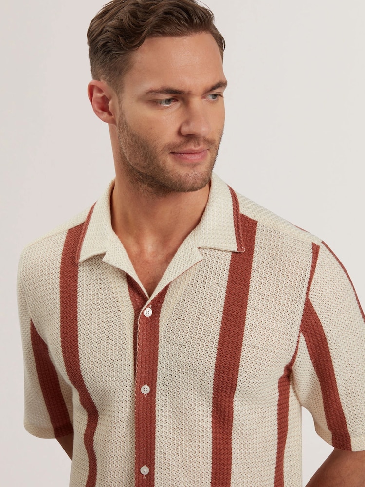 Ted Baker Cream Oversized Niks Stripe Crochet Shirt - Image 3 of 6