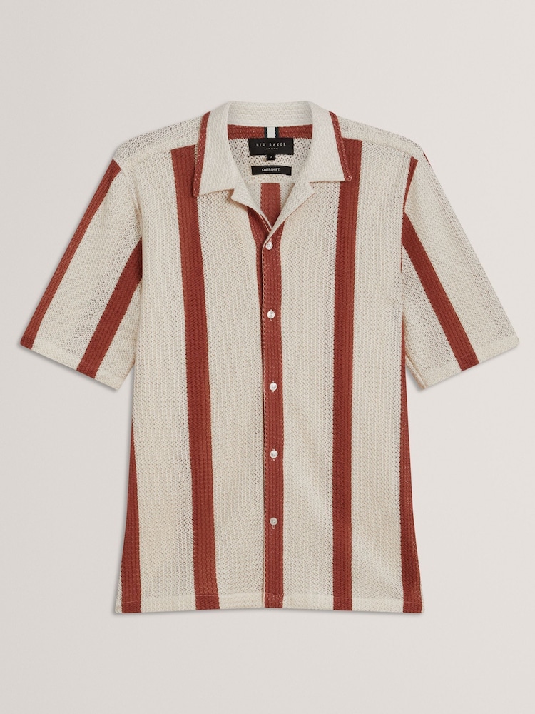 Ted Baker Cream Oversized Niks Stripe Crochet Shirt - Image 5 of 6