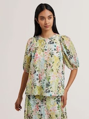 Ted Baker Green/Multi Micha Puff Sleeve Binding Detail Blouse - Image 1 of 6