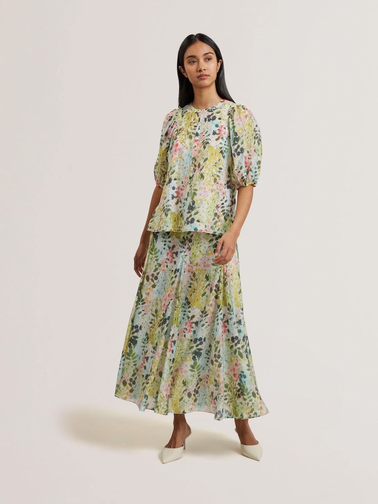 Ted Baker Green/Multi Micha Puff Sleeve Binding Detail Blouse - Image 2 of 6
