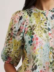 Ted Baker Green/Multi Micha Puff Sleeve Binding Detail Blouse - Image 4 of 6