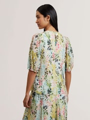 Ted Baker Green/Multi Micha Puff Sleeve Binding Detail Blouse - Image 5 of 6