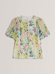 Ted Baker Green/Multi Micha Puff Sleeve Binding Detail Blouse - Image 6 of 6