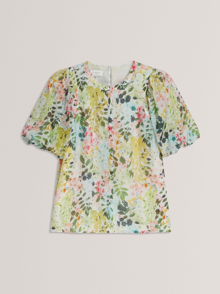 Ted Baker Green/Multi Micha Puff Sleeve Binding Detail Blouse - Image 6 of 6