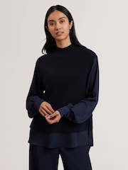 Ted Baker Blue Caycey-Raglan Detail Shirt Sleeve and Hem Tank - Image 1 of 6
