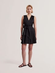Черный - Платье мини со складками и V-образным вырезом Ted Baker Cuiaba - Image 1 of 5