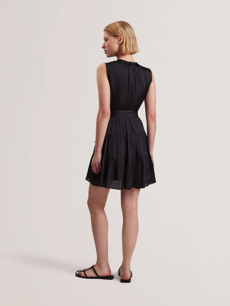 Ted Baker Black Cuiaba Pleat Detail V-Neck Mini Dress - Image 3 of 5