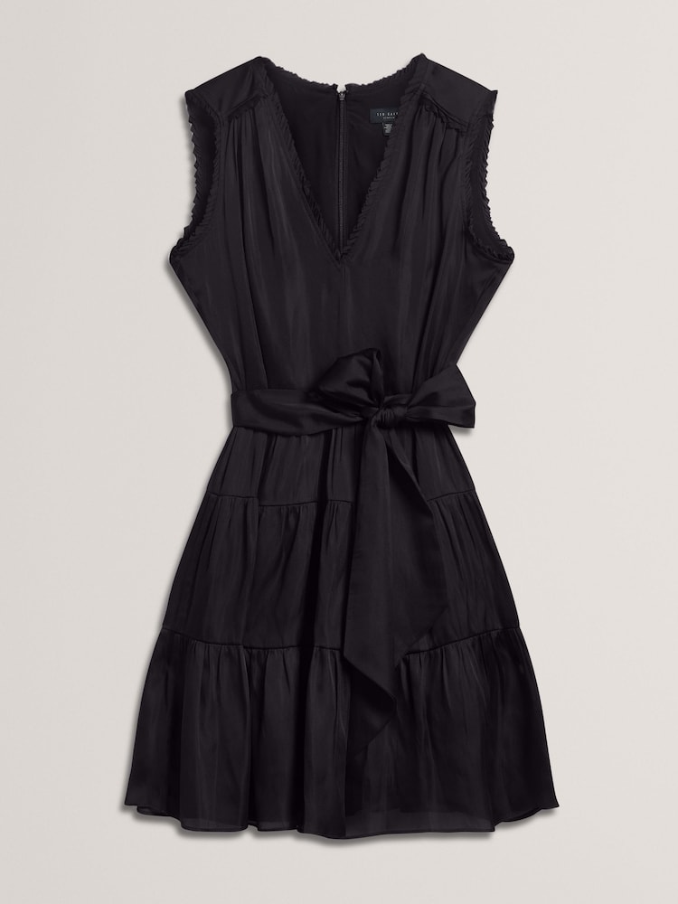 Ted Baker Black Cuiaba Pleat Detail V-Neck Mini Dress - Image 4 of 5