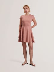 Ted Baker Pink Clodaa Embroidered Ponte Mini Skater Dress - Image 1 of 5