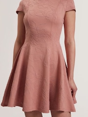 Ted Baker Pink Clodaa Embroidered Ponte Mini Skater Dress - Image 3 of 5