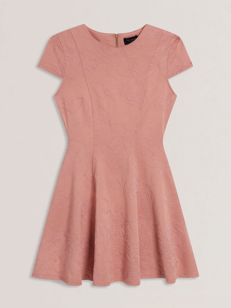Ted Baker Pink Clodaa Embroidered Ponte Mini Skater Dress - Image 5 of 5