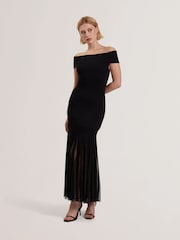 Черный - Ted Baker Suannaa Dropped Waist Knit Bodice Woven Skirt Dress - Image 1 of 5
