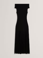 Черный - Ted Baker Suannaa Dropped Waist Knit Bodice Woven Skirt Dress - Image 4 of 5
