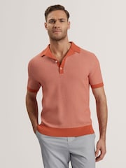 Красный - Трикотажная рубашка поло из 100% хлопка с короткими рукавами Ted Baker - Image 2 of 7