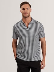 Ted Baker Blue Regular Matejo Short Sleeve Geo Open Neck Polo Shirt - Image 1 of 6