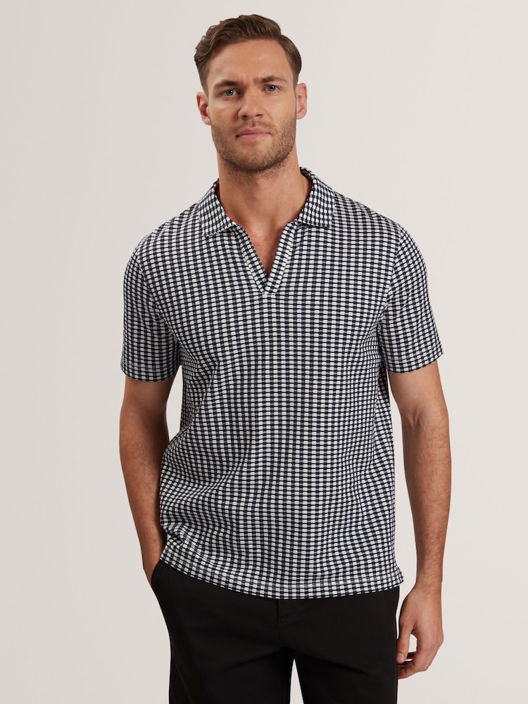 Ted Baker Blue Regular Matejo Short Sleeve Geo Open Neck Polo Shirt - Image 1 of 6