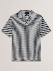 Ted Baker Blue Regular Matejo Short Sleeve Geo Open Neck Polo Shirt - Image 5 of 6