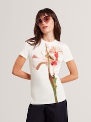 Ted Baker White Meeliee Printed Fitted T-Shirt - Image 1 of 10