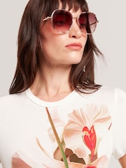 Ted Baker White Meeliee Printed Fitted T-Shirt - Image 3 of 10