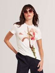 Ted Baker White Meeliee Printed Fitted T-Shirt - Image 6 of 10