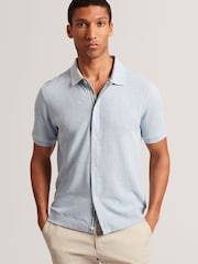 أزرق - Ted Baker Connyr Short Sleeve Regular Button Through Polo Shirt - صورة 1 من 10