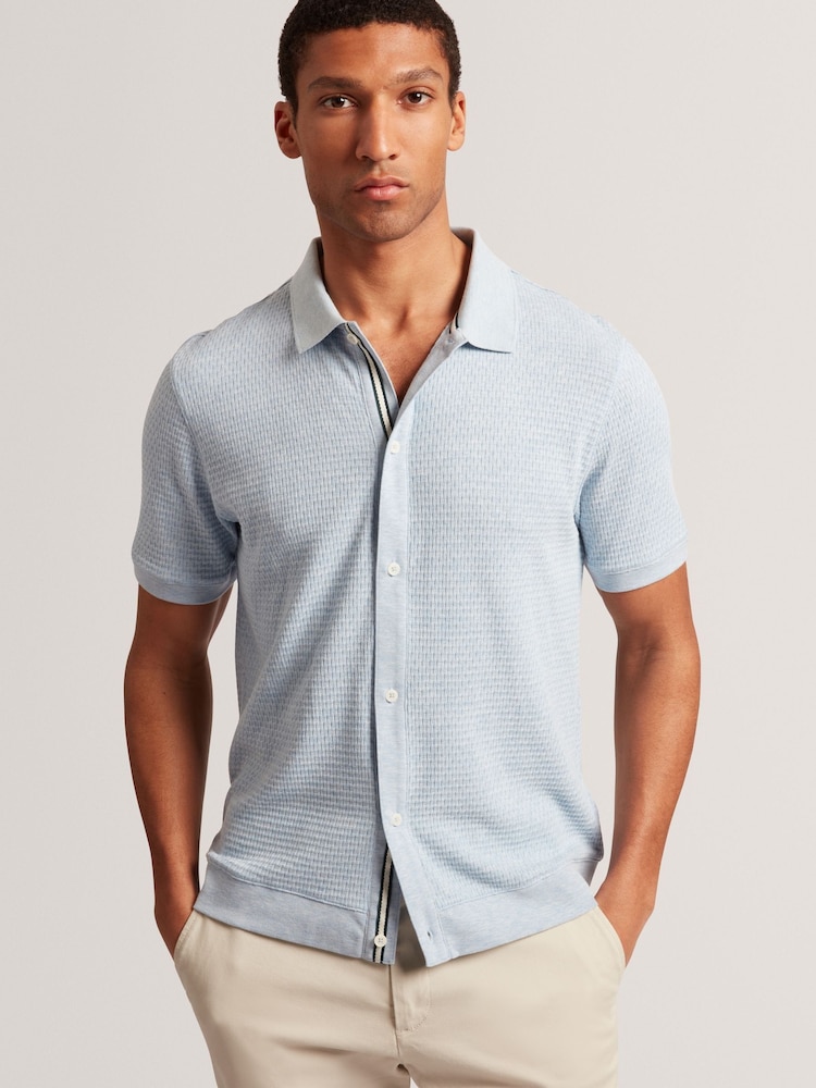 أزرق - Ted Baker Connyr Short Sleeve Regular Button Through Polo Shirt - صورة 1 من 10