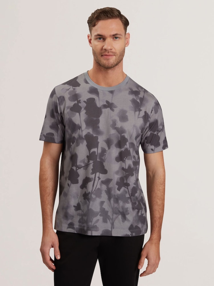 Ted Baker Grey Denniss Regular Floral Print 100% Cotton T-Shirt - Image 1 of 6