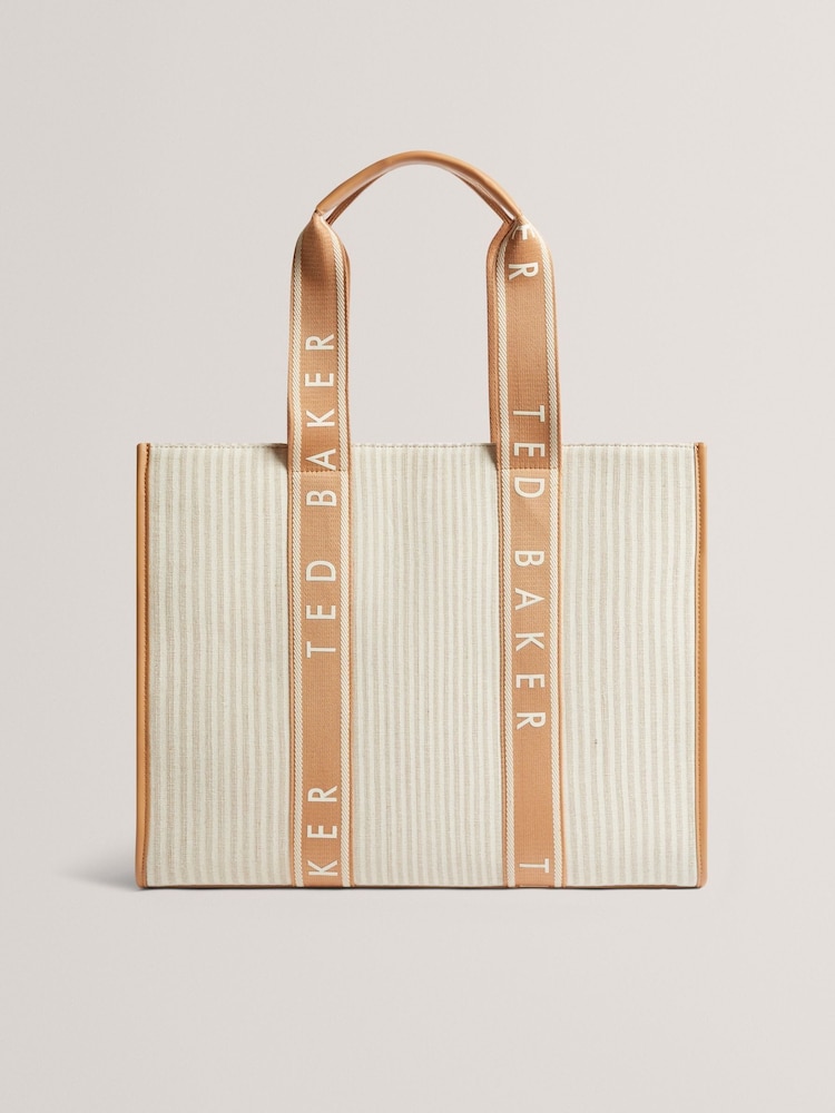 Ted Baker Brown Hayllee-Striped Canvas Large Icon Bag - Image 1 of 4