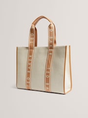 Ted Baker Brown Hayllee-Striped Canvas Large Icon Bag - Image 3 of 4