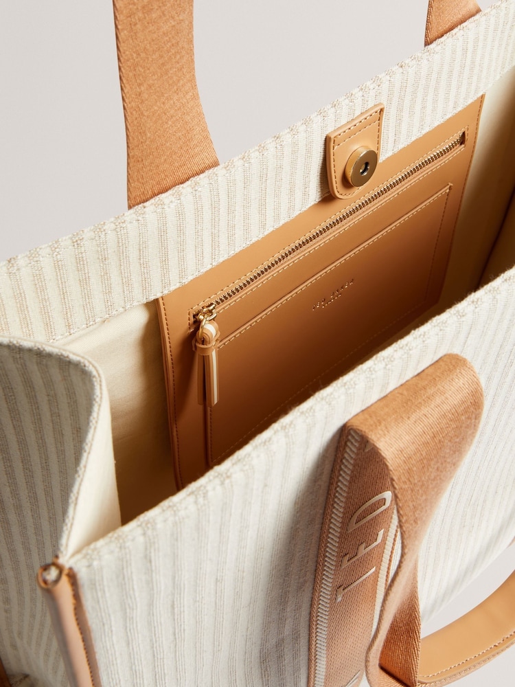 Ted Baker Brown Hayllee-Striped Canvas Large Icon Bag - Image 4 of 4