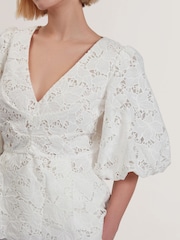 Ted Baker White Ellari-Tie Front Detail Balloon Sleeve Top - Image 3 of 5