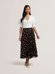 Ted Baker Brown Ereo Polka Dot Pleated Midi Skirt - Image 1 of 6