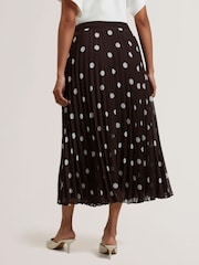 Ted Baker Brown Ereo Polka Dot Pleated Midi Skirt - Image 3 of 6